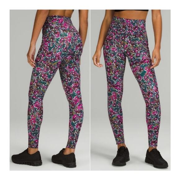 Lululemon Base Pace High Rise Leggings 4 Floral Fleece Lined Full Length W5DYRS - Picture 1 of 8